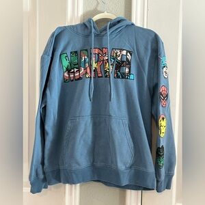 Marvel Adult Hoodie Pullover Size Large Light Blue Spell Out Character J…
